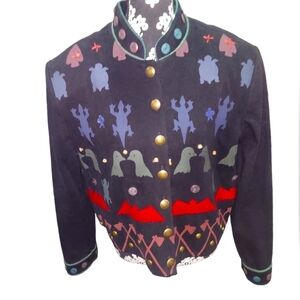 Double D Ranch Appliqued Brass Button Black Denim Jacket